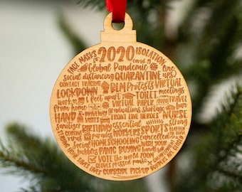 Remembering 2020 - Engraved Wooden Funny Christmas Ornament Charm, Pandemic Christmas Gift, Funny Quarantine Holiday Gift Ornament
