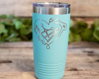 Hair Stylist Heart - Engraved Personalized Tumbler, Hair Stylist Gift, Hair Dresser Mug, Cosmetologist Gift, Hair Stylist Cup