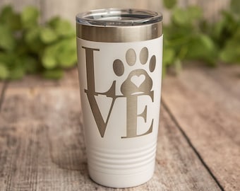 Love Paw Print - Engraved Polar Camel Stainless Steel Travel Mug Cup, Animal Lover Gift, Gifts For Her, Love Mug Cup, Travel Mug With Lid