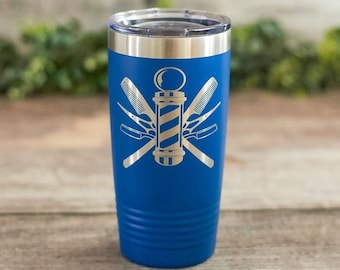 Barber Pole -  Engraved Polar Camel Stainless Steel Tumbler, Barber Gift, Barbershop Gift, Barber Mug