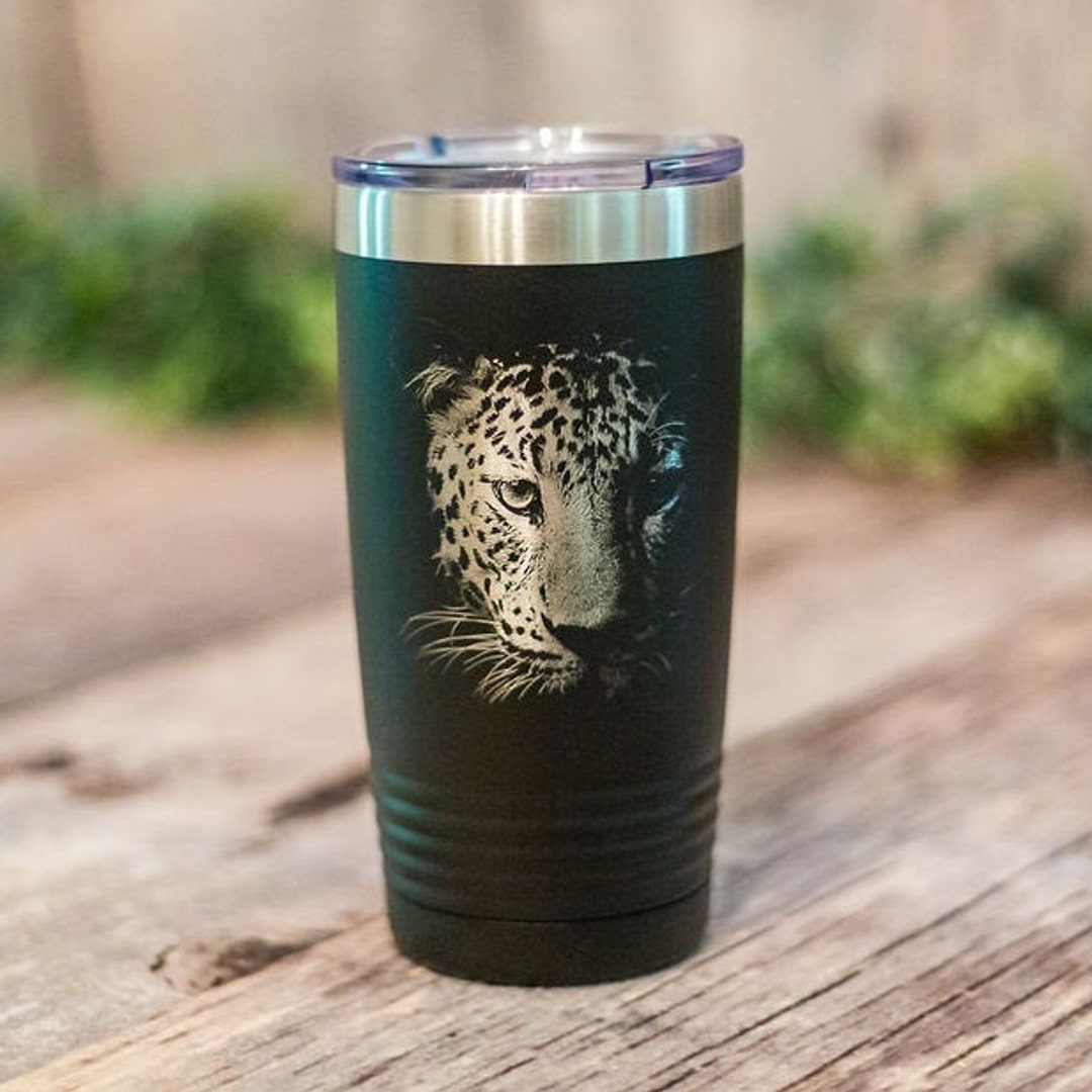 Leopard Portrait - Engraved Stainless Steel Tumbler, Leopard Travel Mug ...