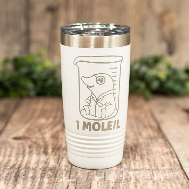 1 Mole/Liter Engraved Stainless Tumbler, Funny Gift For Him Or Her, Funny Mug, Personalized Science Tumbler, Funny Science, Chemistry Mug image 1