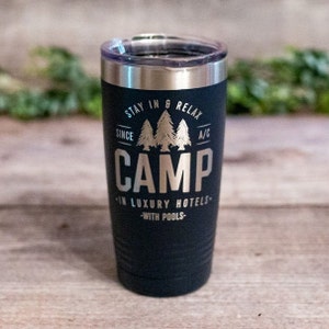 Camp In Luxury Hotels - Engraved Camping Tumbler Mug, Funny Camping Travel Mug, Funny Gift For Camping, Funny Camping Lover Gift Mug