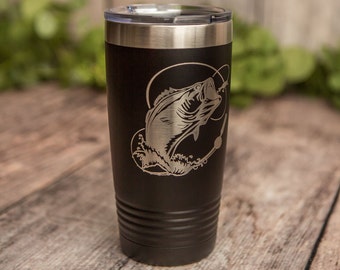 Fishing - Engraved Polar Camel Stainless Steel Tumbler, Stainless Cup, Insulated Travel Tumbler Mug, Fishing Travel Mug Gift, Gifts For Him