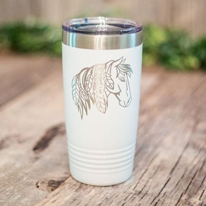 Boho Horse - Engraved Stainless Steel Tumbler, Horse Travel Mug, Cute Horse Mug, Horse Gift For Her, Horse Tumbler, Gift For Horse Lovers