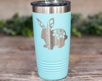 Mandala Bunny Rabbit - Engraved Stainless Bunny Tumbler, Rabbit Travel Mug, Bunny Gift For Her, Rabbit Tumbler Mug, Gift For Rabbit Lovers