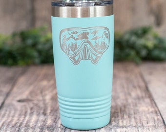 Diving Mask - Engraved Stainless Dive Tumbler, Snorkel Travel Mug, Scuba Diving Gift, Ocean Tumbler Mug, Gift For Ocean Lovers, Beach Travel