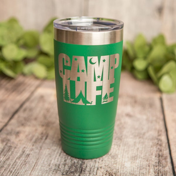 Camp Life-  Engraved Polar Camel Stainless Steel Tumbler, Stainless Cup, Insulated Travel Tumbler Mug, Travel Coffee Tea Cup, Camping Gift