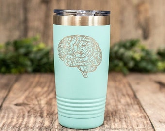 Brain Mandala - Engraved Stainless Steel Tumbler, Nurse Travel Brain Mug, Neuro Medical Mug, Brain Gift Mug, Neurologist Tumbler