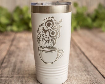 Cute Owl -  Engraved Stainless Steel Tumbler, Owl Travel Mug, Insulated Travel Tumbler Cup, Cute Owl Gifts, Gifts For Owl Lovers, Owl Mug