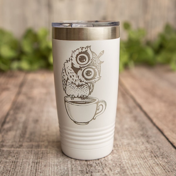 Cute Owl -  Engraved Stainless Steel Tumbler, Owl Travel Mug, Insulated Travel Tumbler Cup, Cute Owl Gifts, Gifts For Owl Lovers, Owl Mug