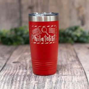 Philatelist - Engraved Stainless Steel Tumbler, Insulated Travel Mug, Philatelist Gift, Stamp Collector Mug, Philatelic Coffee Mug