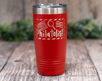 Filatelista - Vaso de acero inoxidable grabado, taza de viaje térmica, regalo de filatelia, taza para coleccionistas de sellos, taza de café filatélica