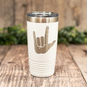 ASL I Love You Hand - Engraved Stainless Tumbler, ASL Mug, Personalized Cup, Sign Language Gift Mug, Love You Tumbler, Positivity Gift Mug