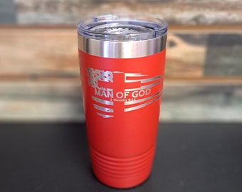 Man Of God - Engraved Stainless Steel Religious Tumbler, Personalized Church Gift, Faith Travel Mug, Christian Gift Cup, Gift For Him