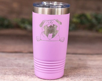 Personalized Pug - Engraved Stainless Steel Pug Tumbler, Pug Dog Travel Tumbler Mug, Pug Dog Mom or Dad Gift, Pug Lover Gift Tumbler