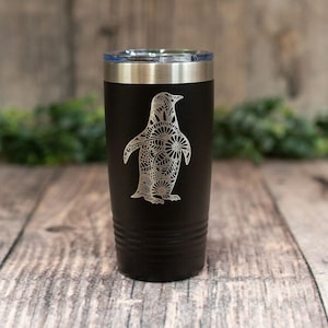 Penguin Mandala - Engraved Stainless Steel Tumbler, Cute Penguin Gifts, Gifts For Penguin Lovers, Penguin Travel Mug, Bird Lover Cup