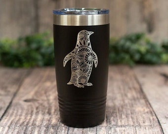 Penguin Mandala - Engraved Stainless Steel Tumbler, Cute Penguin Gifts, Gifts For Penguin Lovers, Penguin Travel Mug, Bird Lover Cup