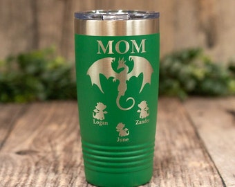 Mom Dragon Personalized With Kids Names Engraved Tumbler, Stainless Cup, Mothers Day Gift, Cute Mom Gifts, Gift For Her, Mom and Dad Gift