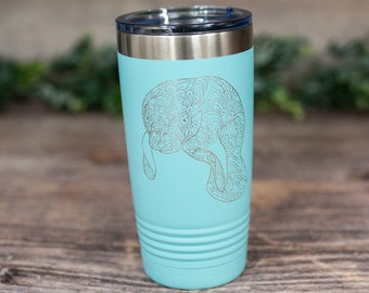 Manatee Mandala - Engraved Stainless Manatee Tumbler, Manatee Travel Mug, Manatee Gift For Her, Manatee Tumbler Mug, Gift For Manatee Lovers