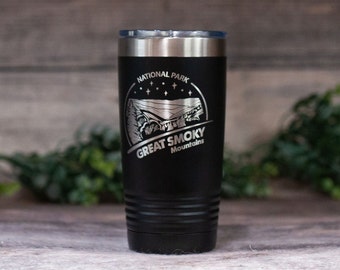National Park Great Smoky Mountains- Engraved Stainless Tumbler, Travel Hiking Travel Mug, Camping Adventure Gift, National Park Gift Mug