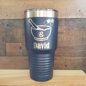 Mortar and Pestle - Engraved Personalized Pharmacist Tumbler With Name, Stainless Cup, Pharmacist Tech Mug, Pharmacist Gift