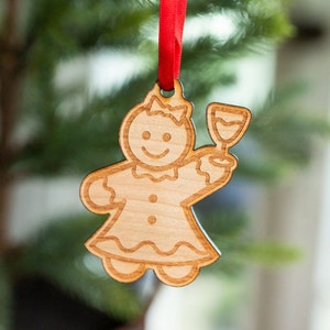 Gingerbread Wine Girl- Engraved and Cut Wooden Wine Ornament, Funny Christmas Tree Decoration For Her, Wine Lover Gift, Funny Holiday Gift