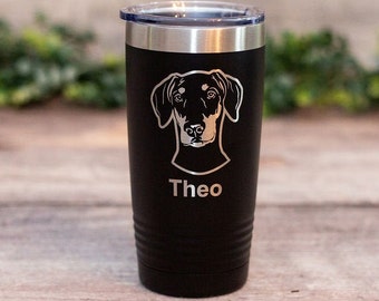 Personalized Natural Doberman - Engraved Doberman Tumbler, Dobie Travel Tumbler Mug, Doberman Mom Gift, Doberman Lover Gift