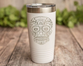 Sugar Skull - Engraved Polar Camel Stainless Steel Tumbler, Day Of The Dead, Sugar Skull Tumbler Gift, Dia Los Muertos, For Her Gifts, Skull