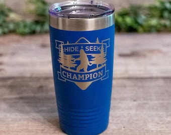 Hide And Seek Champion - Engraved Polar Camel Stainless Steel Tumbler, Funny Bigfoot Travel Mug, Bigfoot Gift