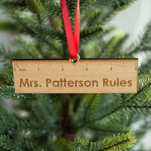 Teacher Ruler - Engraved Personalized Wooden Christmas Ornament Charm, Teacher Christmas Gift, Teacher Appreciation Gift