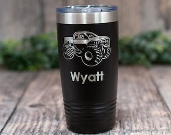 Monster Truck Personalized - Engraved Stainless Tumbler, Kids Travel Mug, Monster Truck Lover Mug, Monster Truck Tumbler, Truck Gift Mug
