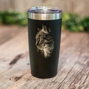 Cat Portrait - Engraved Stainless Steel Tumbler, Cat Travel Mug, Cat Cup, Cat Gift For Her, Cat Tumbler, Cat Mug, Gift For Cat Lovers