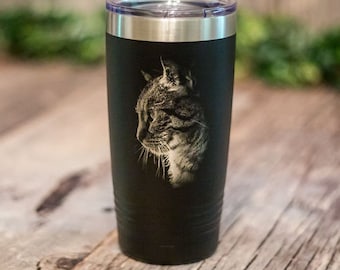 Cat Portrait - Engraved Stainless Steel Tumbler, Cat Travel Mug, Cat Cup, Cat Gift For Her, Cat Tumbler, Cat Mug, Gift For Cat Lovers