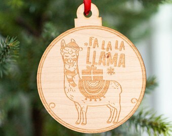 Fa La La Llama- Engraved Wooden Christmas Ornament Charm, Llama Ornament, Cute Llama Gifts, Gifts For Llama Lovers