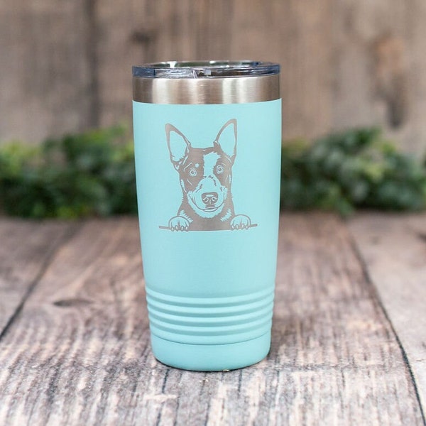 Personalized Australian Blue Heeler - Engraved Stainless Dog Tumbler, Dog Travel Tumbler Mug, Dog Mom or Dad Gift, Dog Lover Gift Tumbler