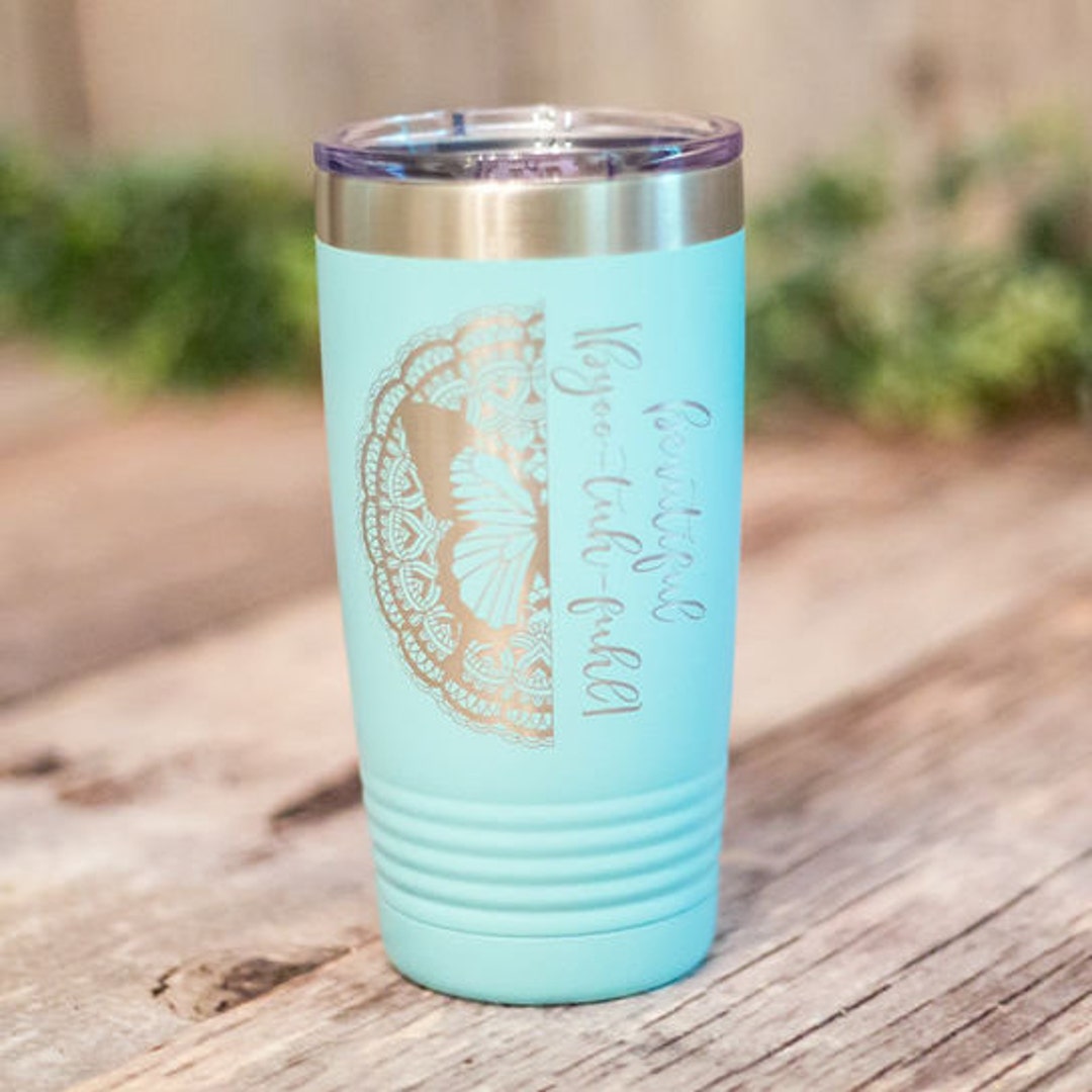 Be Happy – Engraved Travel Tumbler For Her, Personalized Travel Mug, Cute  Tumbler Mug For Her – 3C Etching LTD