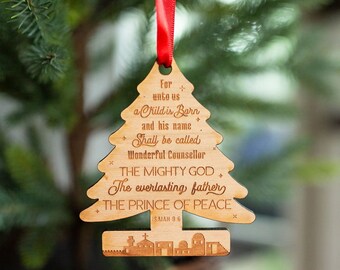 For Unto Us A Child Is Born - Christian Wooden Ornament Charm, Christian Holiday Tree Decoration, Religious Christmas Gift, Messiah Gift