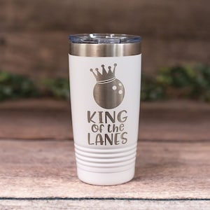 King Of The Lanes - Engraved Stainless Steel Tumbler, Funny Bowling Gifts For Men, Bowling Tumbler Mug, Funny Bowling Tumbler Gift