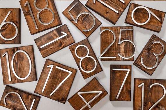 DOUBLE DIGIT Dark Wood & Nickel Table Numbers, Wedding Table Numbers, Table Numbers, Table Number, Modern Table Number, Modern Wedding Decor