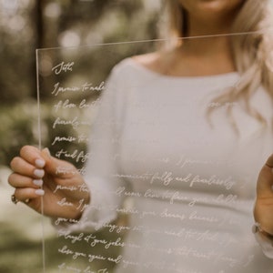 Handwritten Wedding Vows, Personalized Wedding Vows, Wedding Vows on Acrylic, Acrylic Wedding Sign, Acrylic Sign, Wedding Vows Handwritten
