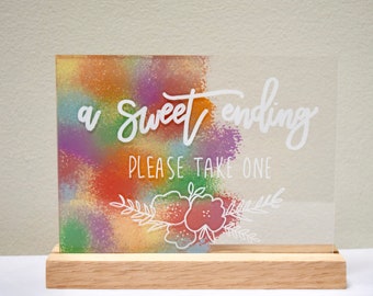 Acrylic treat sign, acrylic birthday cake sign, acrylic birthday party sign, a sweet ending sign, handwritten acrylic sign, painted acrylic