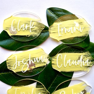 Acrylic Lemon Place cards, Mediterranean Wedding, Acrylic Place Cards, Wedding Place Cards, Place Cards, Exotic Wedding, Outdoor Wedding