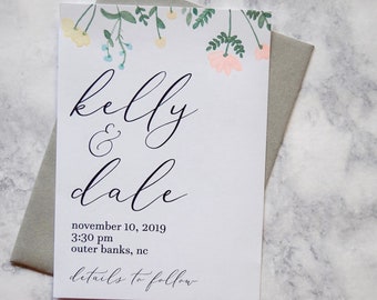 Floral wedding save the date, save the date invitation, wedding save the date, watercolor save the date, custom save the date, wedding card