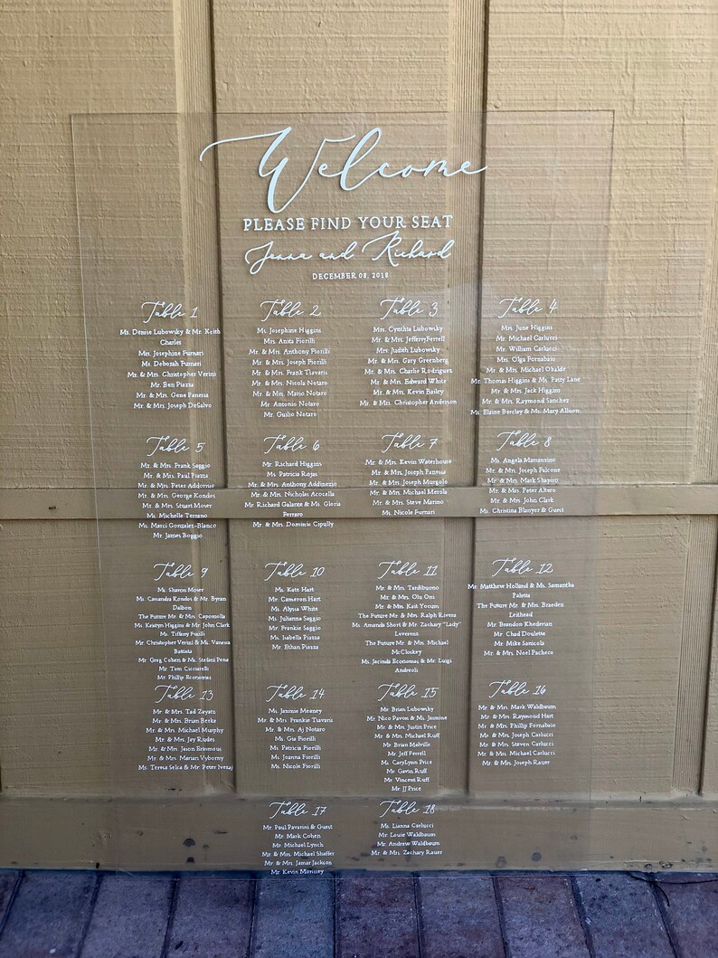 Custom Acrylic Seating Chart Wedding Seating Chart Acrylic Etsy