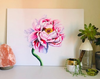Original Pink Peony Painting, Acrylic on Wood Panel (18x24)