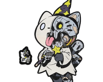 Mechasoul Ghost Cat Wizard Patch & Neko ranger eye set, hook and loop morale patch