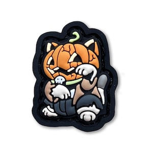 Pumpkin Halloween Neko ranger eye patch, velcro morale patch