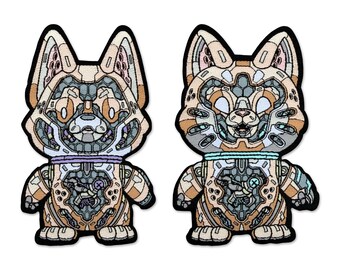 Mecha Dog and Cat woven nylon hook and loop morale patch