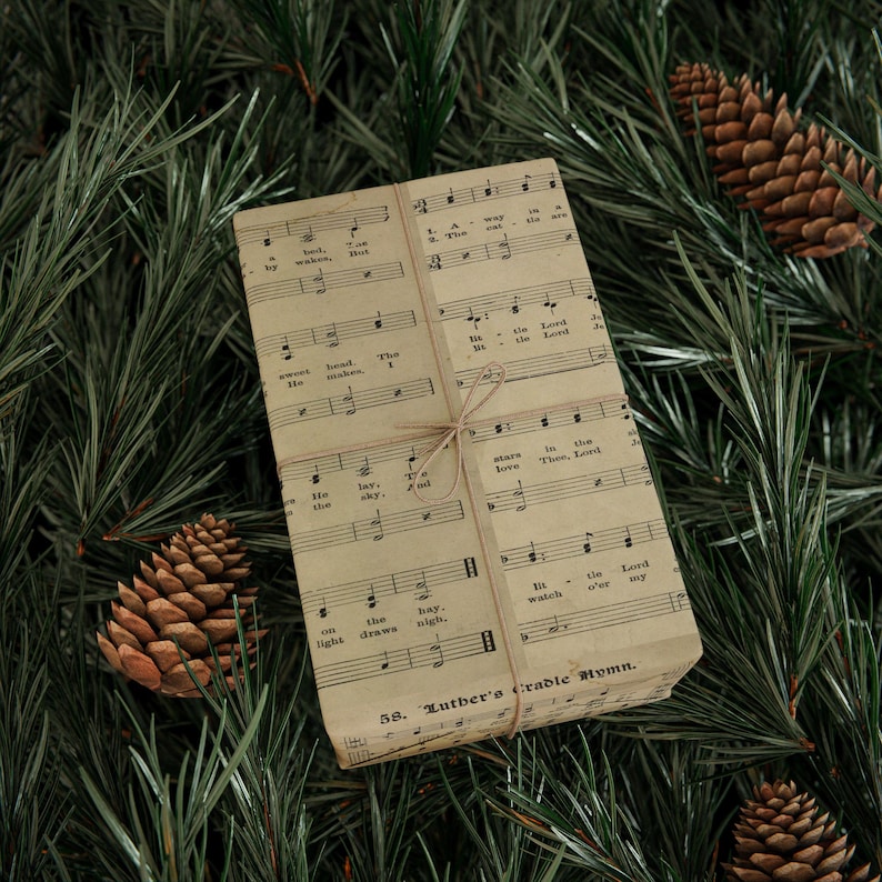 christmas sheet music wrapping paper away in a manger music wrap christian gift wrap matte gloss religious holiday large size decor image 1